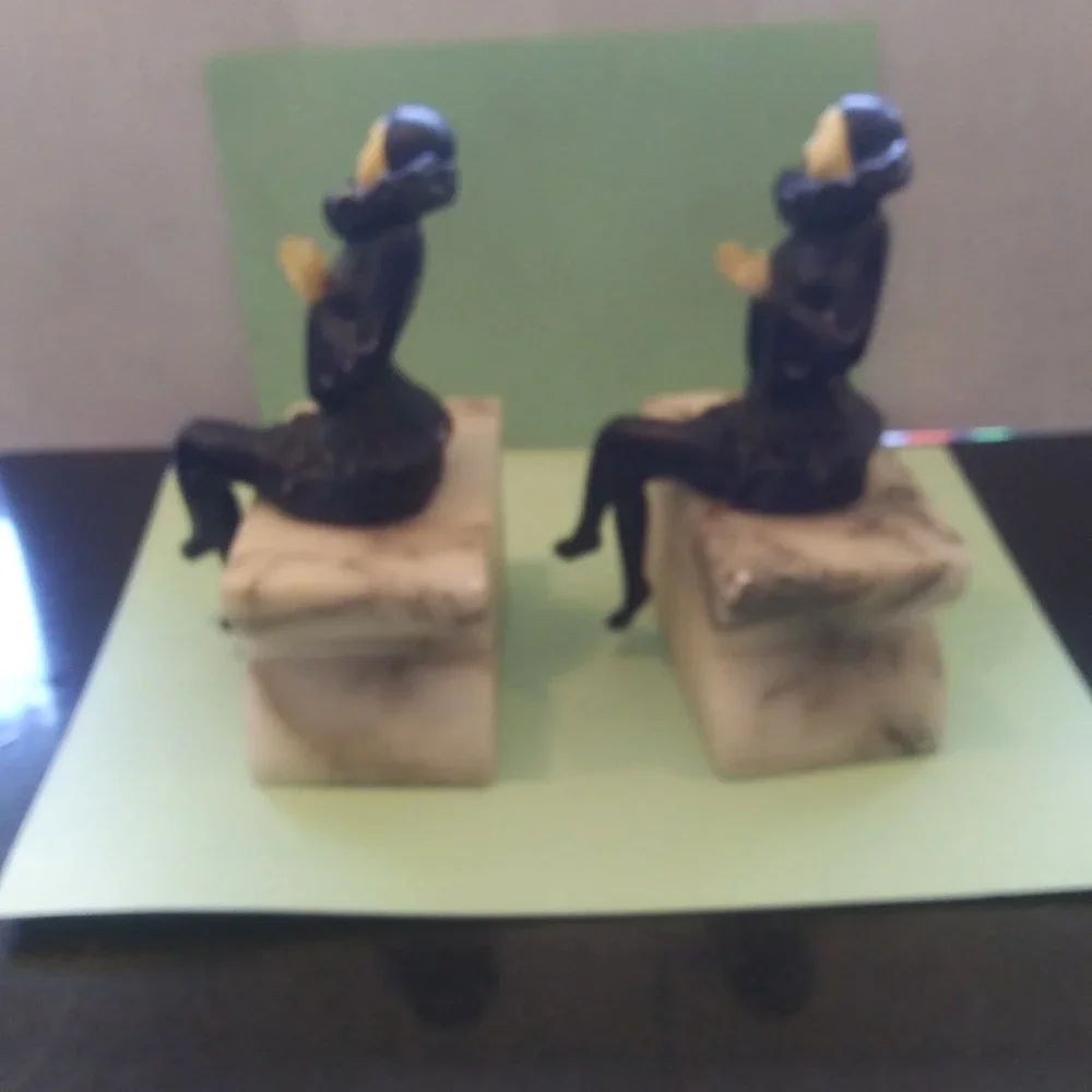Heavy Bookends Pierrot Clown Mime Book Ends stone  Base Very old  Art Deco FLAWS - Picture 3 of 15
